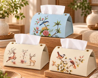 Tissue Box Cover Pu Leather Desk Organizer Napkin Holder Chinese Style Home Office Tabletop Dispenser Foldable Case Modern Gift Men Bathroom