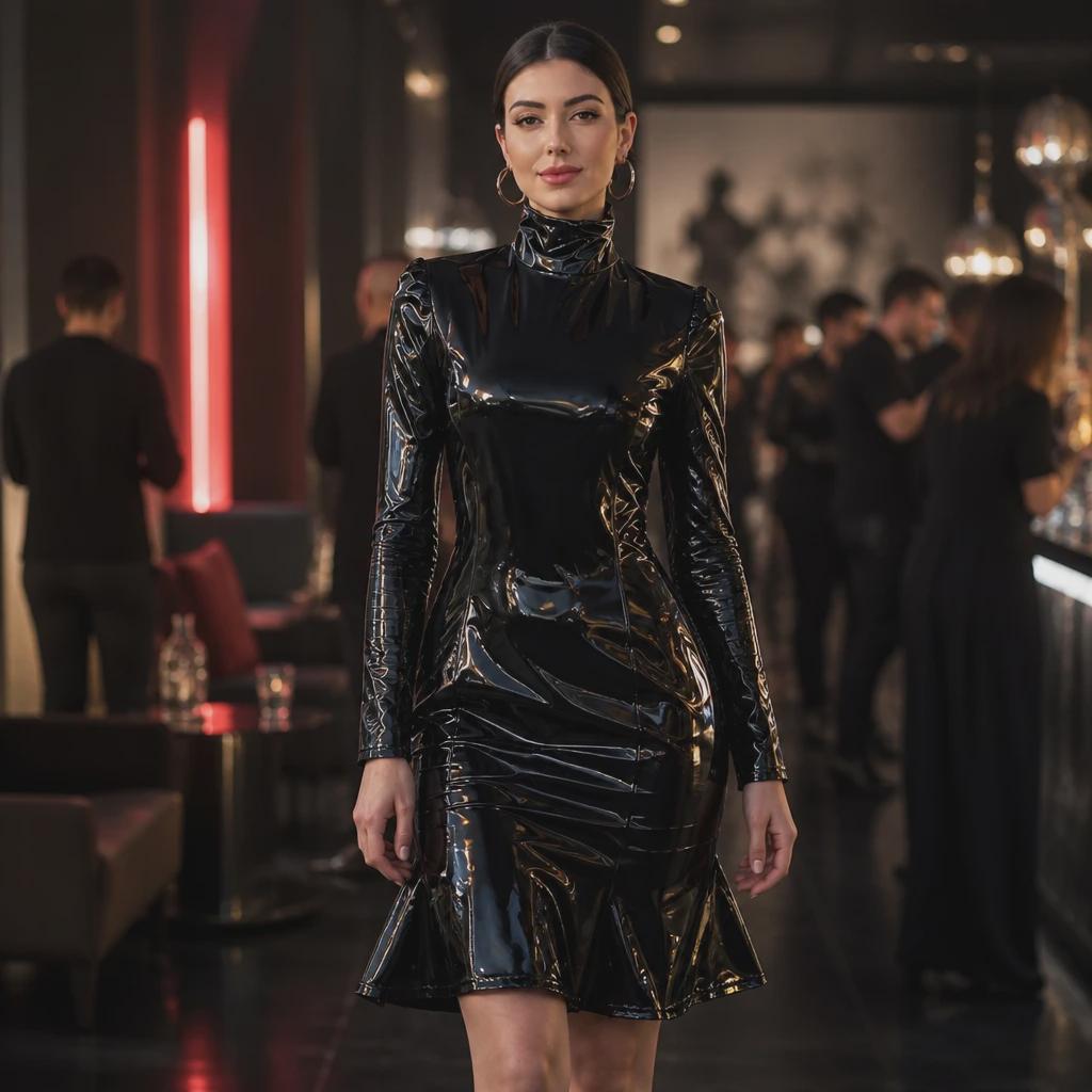 faux leather turtleneck dress Long sleeves