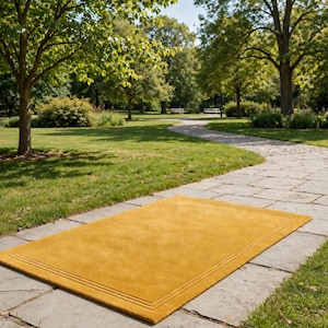 Mustard Yellow Area Rug, Hand Tufted Style Carpet, Modern Minimalist Rectangle Rug with Double Border, Golden Yellow Living Room &