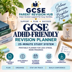GCSE ADHD-vänlig repetitionsplanerare | 25-minuters studiesystem (PDF-nedladdning)