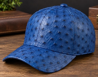 Ostrich Embossed Leather Baseball Cap, Vintage Caps for Men and Women