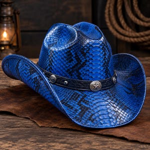 Sombrero vaquero de piel de serpiente: Sombrero de pitón hecho a mano
