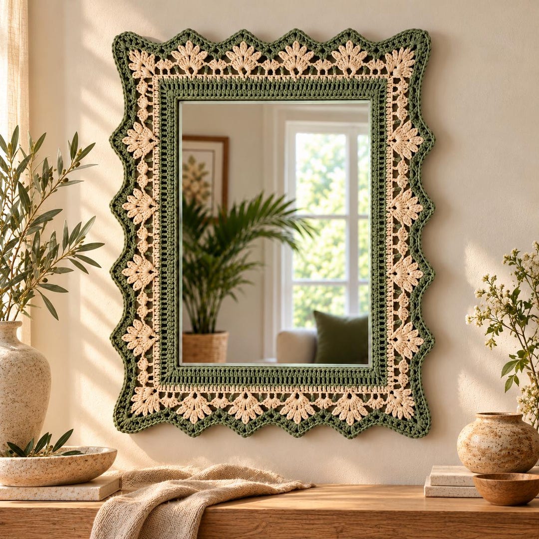 Crochet Mirror Frame Pattern PDF, Floral Mirror Border, Boho Wall Decor ...
