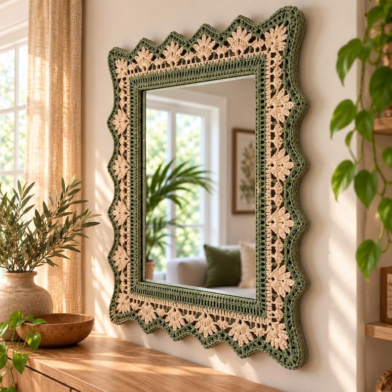 Crochet Mirror Frame Pattern PDF, Floral Mirror Border, Boho Wall Decor ...