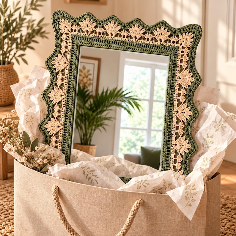 Crochet Mirror Frame Pattern PDF, Floral Mirror Border, Boho Wall Decor ...