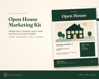 Open House Kit for Realtors, Editable Open House Flyer Template Canva PowerPoint, Sign In Sheet, Checklist, Follow Up Scripts