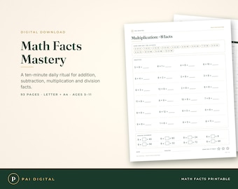 Mathe-Übungsblätter zum Ausdrucken, Addition, Subtraktion, Multiplikation und Division üben, Zeitgesteuerte Tests, Karteikarten, Lernzieltabelle, Homeschooling