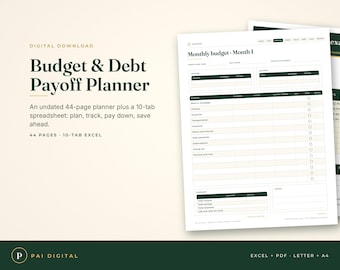 Budget Planner and Debt Payoff Spreadsheet, Undated Printable Budget Binder, Debt Snowball, Sinking Funds, Excel Google Sheets, Letter A4