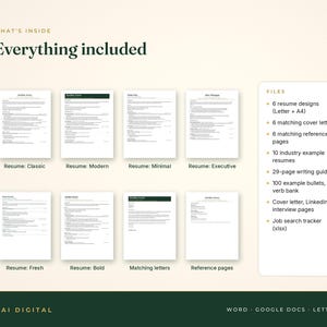 Resume Template Word Google Docs, 6 Designs + Cover Letter + References, 10 Industry Examples, ATS Friendly, Resume Guide, Job Tracker image 2