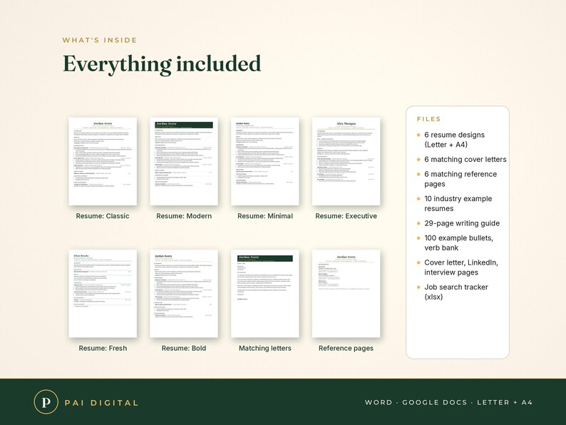 Resume Template Word Google Docs, 6 Designs + Cover Letter + References, 10 Industry Examples, ATS Friendly, Resume Guide, Job Tracker image 2