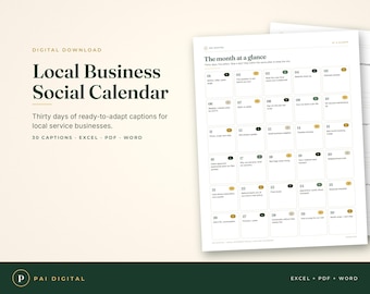 Contractor Instagram Captions, 30 Day Social Media Calendar for Local Business, Excel Content Planner, Hashtag Bank