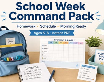 Schoolweek Gezinscommandopakket — Huiswerkplanner & Ochtendchecklist K-8