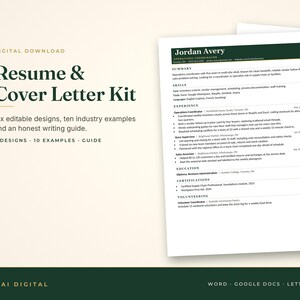 Resume Template Word Google Docs, 6 Designs + Cover Letter + References, 10 Industry Examples, ATS Friendly, Resume Guide, Job Tracker image 1