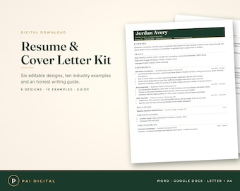 Resume Template Word Google Docs, 6 Designs + Cover Letter + References, 10 Industry Examples, ATS Friendly, Resume Guide, Job Tracker