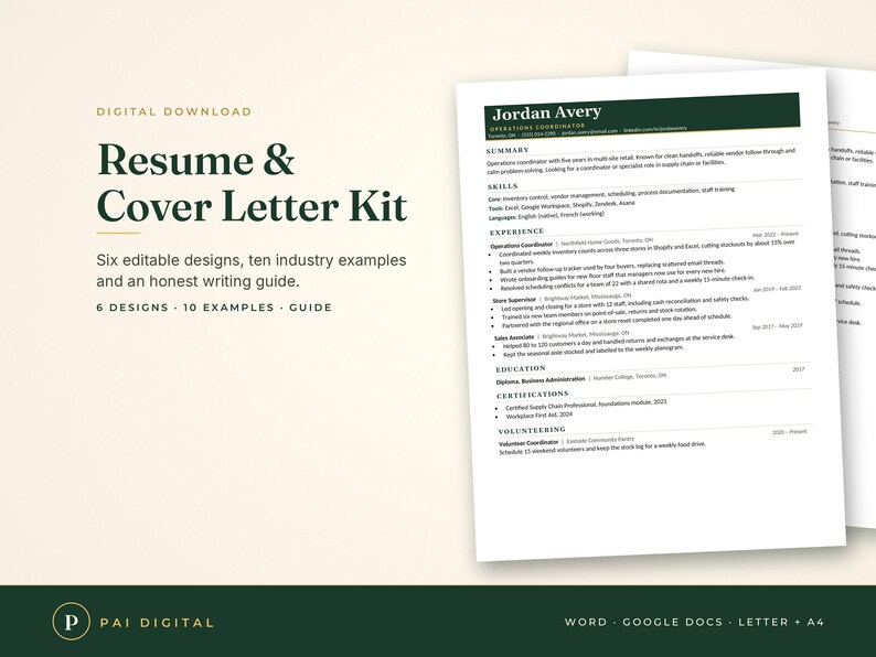 Resume Template Word Google Docs, 6 Designs + Cover Letter + References, 10 Industry Examples, ATS Friendly, Resume Guide, Job Tracker image 1