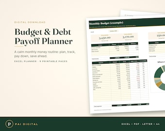 Budget Spreadsheet and Debt Payoff Planner, Excel Google Sheets Budget Template, Debt Snowball Avalanche Calculator, Sinking Funds