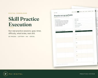 Übungsplaner, Übungsprotokoll (druckbar), Kompetenz-Tracker, Musik-Übungstagebuch, Sport-Trainingsprotokoll, Zielplaner, Excel