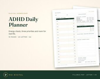 ADHD Daily Planner Printable, Undated Daily and Weekly Planner, Overwhelm Reset Checklist, Fillable PDF, US Letter & A4, Digital Download