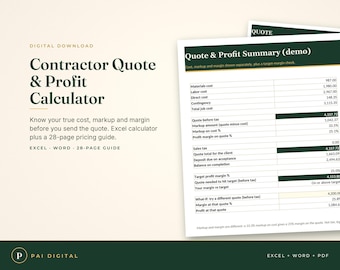 Contractor Quote Calculator Excel, Markup Margin Overhead Pricing Spreadsheet, Job Costing, Estimate and Change Order Template, Handyman