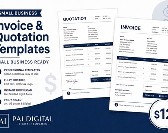 Factuur- en offertesjablonen voor kleine bedrijven — Digitale download van het factureringspakket voor freelancers