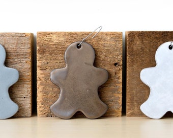 Gingerbread Man Christmas Ornaments White Gray Bronze Hygge Ceramic Nordic Decor
