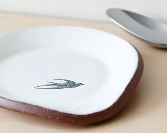 Spoon Rest White Bird Ceramic Round Minimalist Handmade Pottery