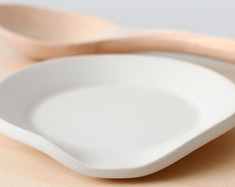 Spoon Rest Off White Matte Modern Ceramic Handmade Pottery Round Minimalist Stovetop