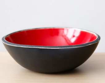 Bowl Red Black Small Ceramic Modern Handmade Pottery