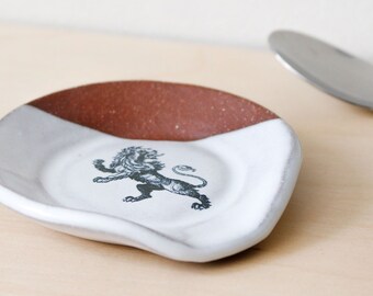 Spoon Rest White Lion Small Ceramic Handmade Pottery