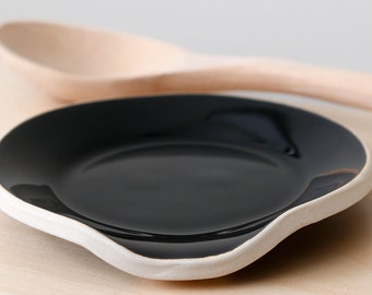 Stovetop Spoon Rest Black White Modern Ceramic Handmade Pottery Round Minimalist