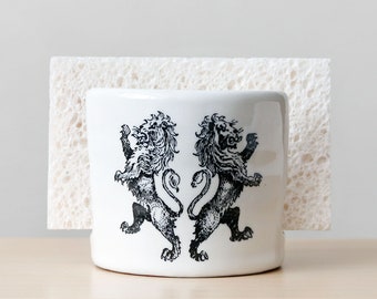 Sponge Holder Lion White Black Ceramic Kitchen Bathroom Decor