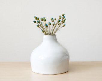 Bud Vase White Round Ceramic Small Handmade Pottery