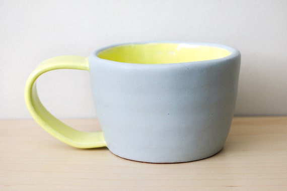 Mug Matte Gray Yellow Ceramic Large Minimalist Modern Handmade Pottery