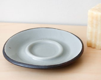 Soap Dish Ceramic Gray Black Round Plate Modern Holder