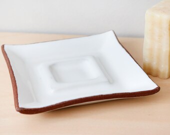 Soap Dish Ceramic White Square Plate Modern Holder