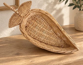 Vintage Wicker Chili Pepper Shaped Basket, Boho Kitchen Wall Basket