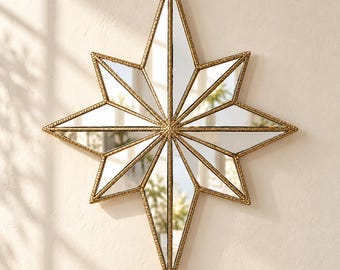 Vintage stjärnformad spegelväggdekoration, art déco-himmelspegel, geometrisk stjärnväggdekoration, fransk vintage eklektisk heminredning