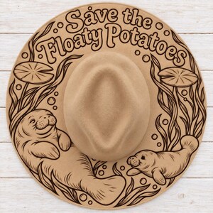 Save the Floaty Potatoes Hat Burning Designs | Cute Manatee Ocean Hat Brim Pattern