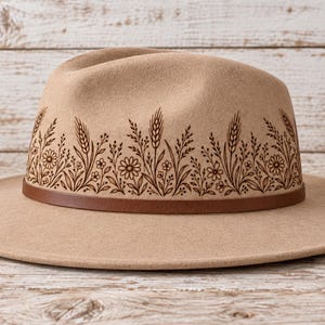 Wildflower Wheat Hat Band Pattern | Botanical Pyrography SVG PNG PDF (Digital Download)