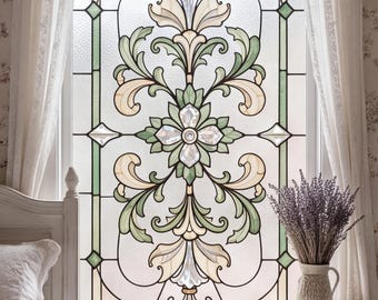 Film de protection solaire à motif floral victorien, vitrail sur mesure, film statique pour porte d'entrée