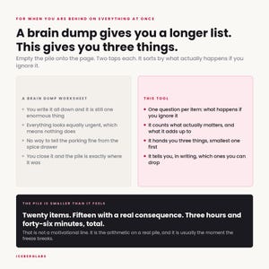 ADHD Life Admin Tool | Brain Dump Triage, Task Priority Sorter, Executive Dysfunction Overwhelm Reset | Offline Webbläsarapp