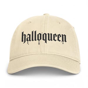 halloqueen Cap | Gothic Script Dad Hat, Halloween Pride Accessory