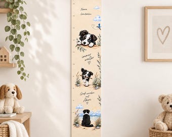 Personalized growth chart for children with name & date of birth | Border Collie | Children's room decor