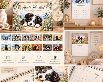 Children's Calendar 2027 A4 with Border Collie | Wall Calendar for Children's Rooms | Gift for Children | AkariMondo