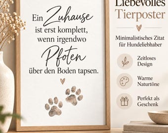 Paw print poster with dog quote, animal love wall art, minimalist art print, gift for dog lovers, A1–A4