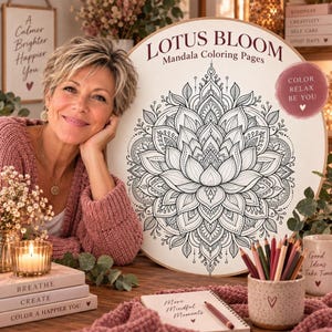 Mandala Boho Decor Lotus Coloring Page, Floral Printable PDF