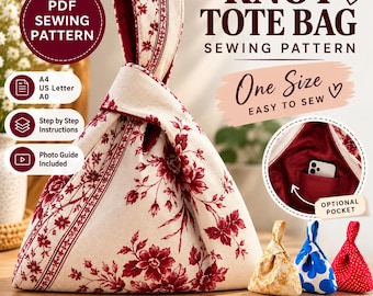 Cartamodello per borsa tote con nodo giapponese, borsa in tessuto fai da te (download PDF)