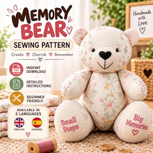 Memory Bear Sewing Pattern, Patchwork Memory Bear, Keepsake Teddy Bear PDF, Teddy Bear Sewing Pattern, Fabric Bear Pattern