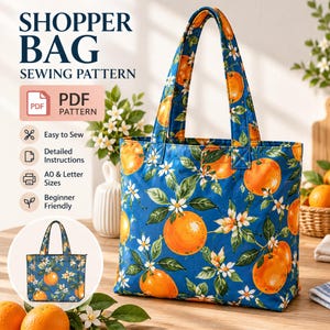 Patron de couture PDF pour sac cabas basique, patron de sac fourre-tout, sac de marché réutilisable, format A0 et impression à domicile
