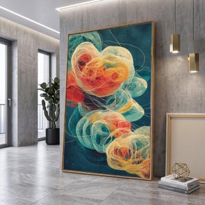 Abstract Flowing Threads Canvas, Modern Art Wall Decor, Organic Shapes Canvas, Colorful Contemporary Canvas, Home Decoration Art Piece